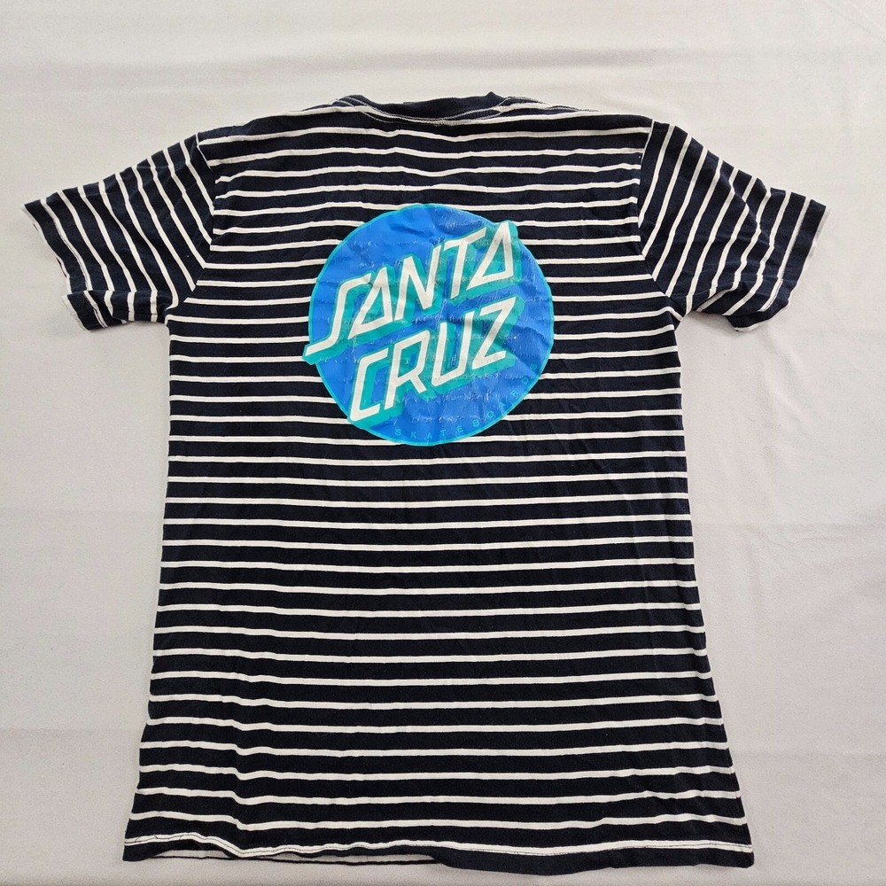 Santa Cruz Skateboards Blue Striped Short Sleeve Cotton‎ Logo T-Shirt Men's M